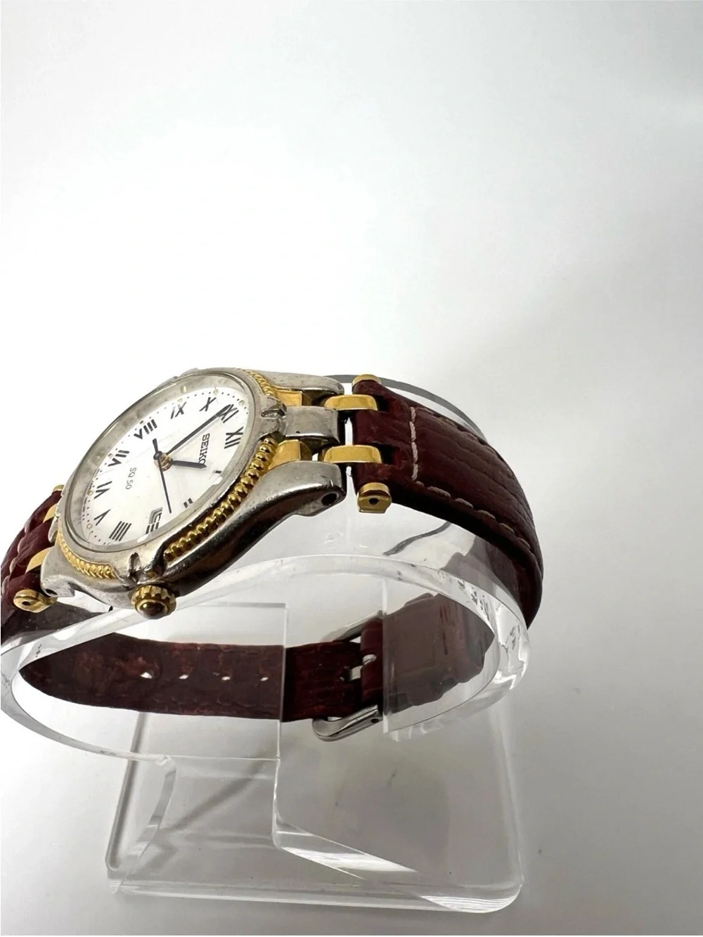 Seiko SQ50 Two-Tone Roman Dial Watch with Leather Strap 30mm